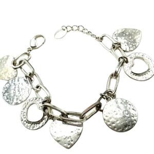 Claire's Hammered Hearts and Circles Silver-tone Link Bracelet 8"